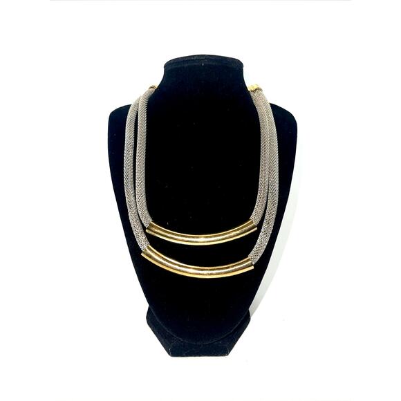 Necklace Gold & Silver Tone 18" Mesh Multi Strand Bar Pendant Jewelry B#8 - Picture 8 of 8